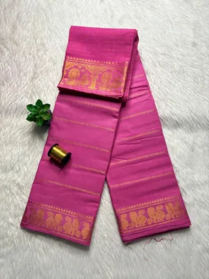 Madurai sungudi cotton Veludhari Small Self border - Baby Pink