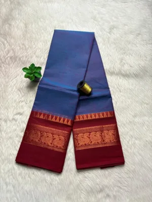 Chettinad Cotton Sarees - Blue with red border
