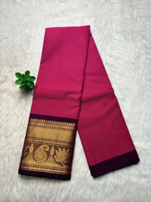 Chettinad Cotton Sarees - Dark pink with Mejantha pink border