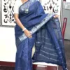 Madurai sungudi cotton Silver Zari Check Self Saree - Dark Blue