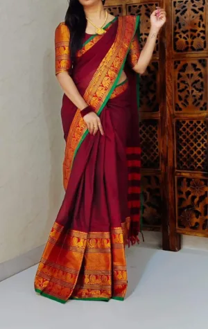 Narayanpet Cotton Sarees - Maroon