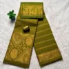 Madurai sungudi cotton Saree Self - Megandi green