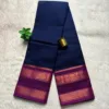 Chettinad Cotton Sarees - Navy blue with Mejantha pink border