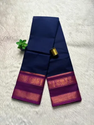 Chettinad Cotton Sarees - Navy blue with Mejantha pink border