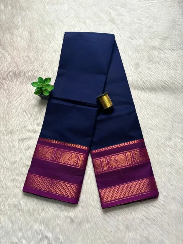 Chettinad Cotton Sarees - Navy blue with Mejantha pink border