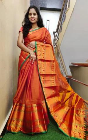 Narayanpet Cotton Sarees - Orange Gold