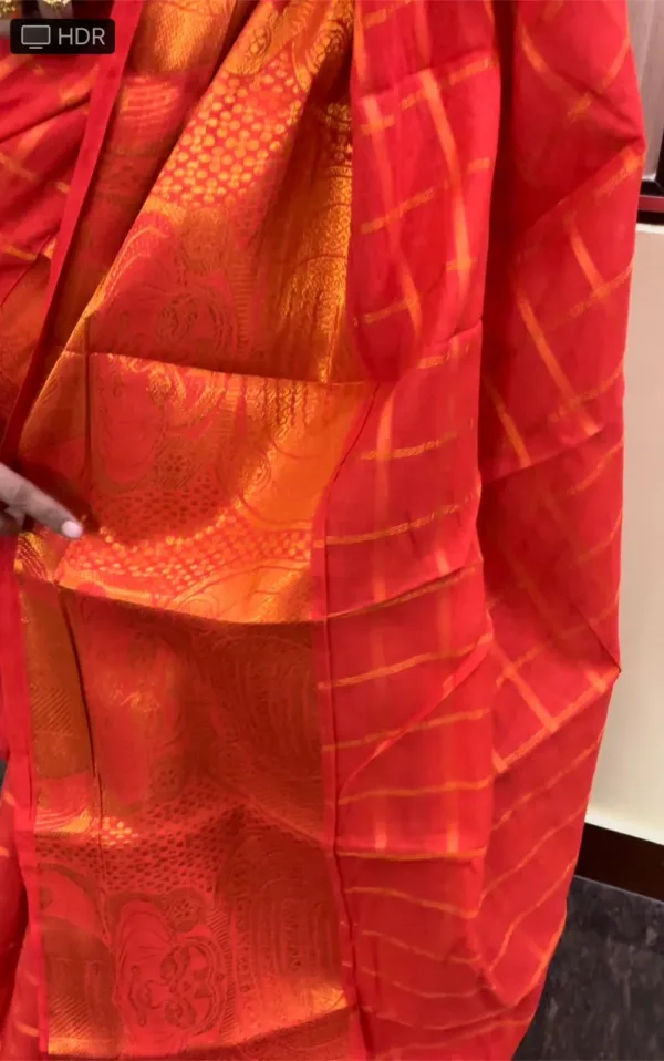 Madurai sungudi cotton Kathakali border Saree - Orange Red