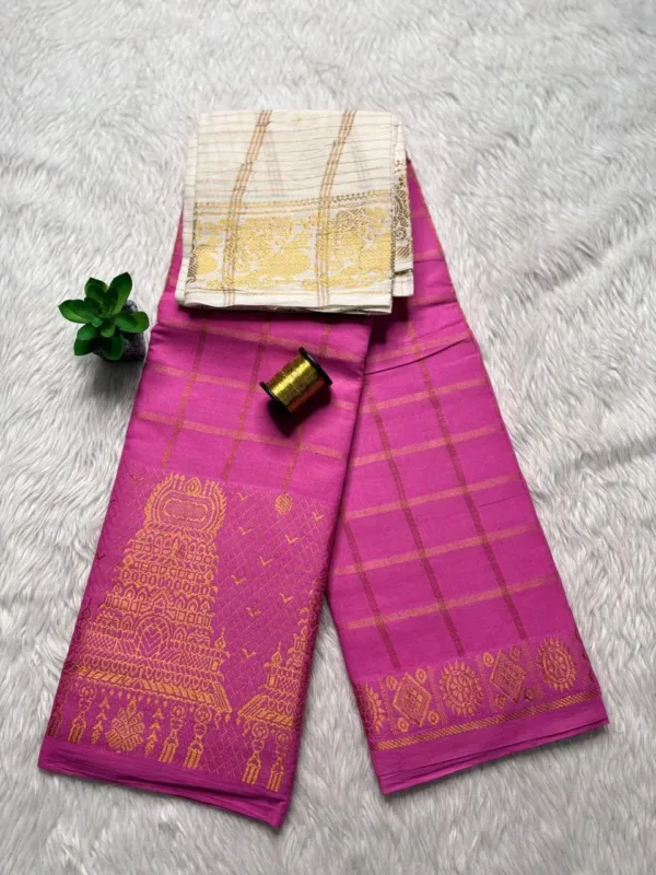Madurai sungudi cotton Saree Self - Pink