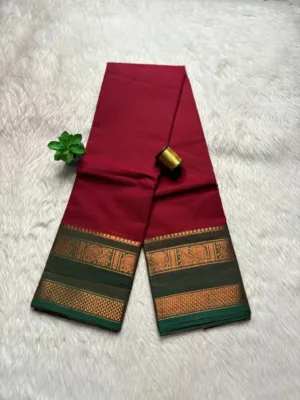 Chettinad Cotton Sarees - Red with green border