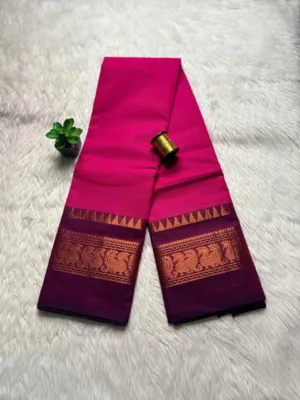 Chettinad Cotton Sarees - Rose pink with Maroon