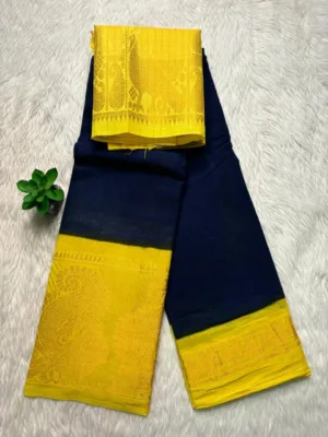 Madurai sungudi cotton mayuri - Blue with yellow border