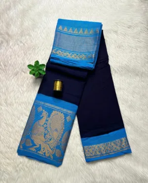 Madurai sungudi cotton mayuri - Blue with sky Blue