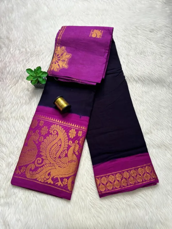 Madurai sungudi cotton mayuri - Blue with megenta pink