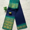 Madurai sungudi cotton mayuri - Blue with Silver Green