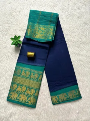 Madurai sungudi cotton mayuri - Blue with Silver Green