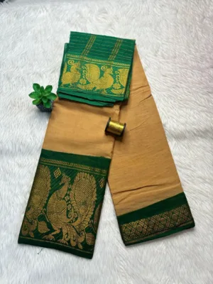 Madurai sungudi cotton mayuri - Biscuit colour with Green