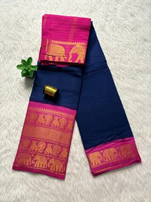 Madurai sungudi cotton mayuri - Blue with Light Pink