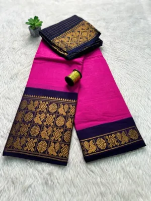 Madurai sungudi cotton mayuri - Pink with Blue