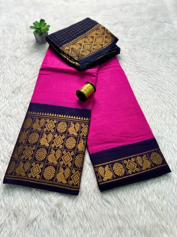 Madurai sungudi cotton mayuri - Pink with Blue