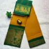 Madurai sungudi cotton mayuri - Mustard Yellow with Green