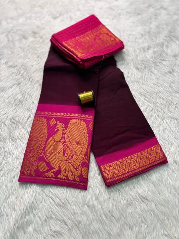 Madurai sungudi cotton mayuri - Maroon with Pink