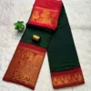 Madurai sungudi cotton mayuri - Bottle green with Red