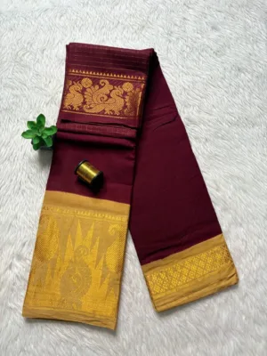 Madurai sungudi cotton mayuri - Maroon with Biscuit colour border