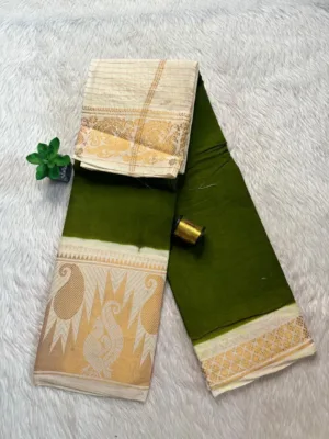 Madurai sungudi cotton mayuri -Mehandi Green with white