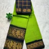 Madurai sungudi cotton mayuri - Parrot Green with Black