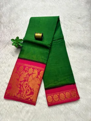 Madurai sungudi cotton mayuri - Green with Pink