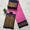 Madurai sungudi cotton mayuri - Baby pink with blue