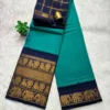 Madurai sungudi cotton mayuri - Silver green with blue