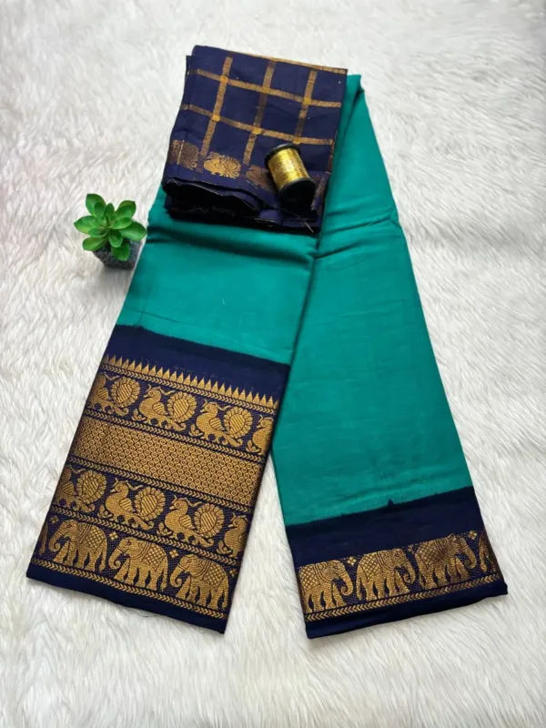 Madurai sungudi cotton mayuri - Silver green with blue