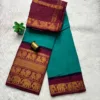 Madurai sungudi cotton mayuri - Silver green with Maroon