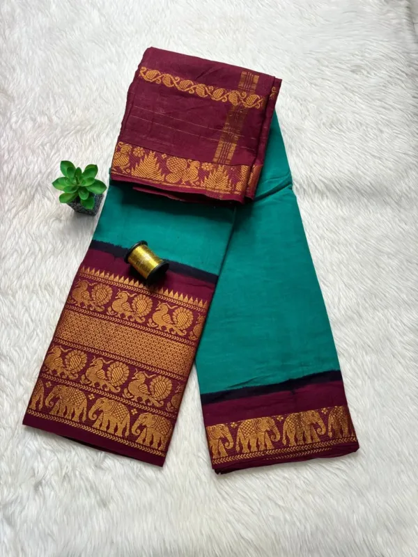 Madurai sungudi cotton mayuri - Silver green with Maroon