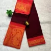 Madurai sungudi cotton mayuri - Maroon with Orange Red