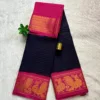 Madurai sungudi cotton Zari Check Contrast - Blue with pink