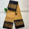 Madurai sungudi cotton Zari Check Contrast - Biscuit Colour with Black