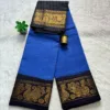 Madurai sungudi cotton Zari Check Contrast - Ink blue with Black (Peacock)