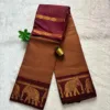 Madurai sungudi cotton Zari Check Contrast - Brown with Maroon