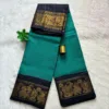 Madurai sungudi cotton Zari Check Contrast - Silver Green with Black (Peacock)