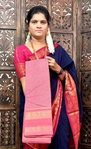 Chettinad Cotton Sarees - Udal Korvai - Pale Rasperry