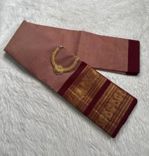 Chettinad Cotton Sarees - Saffron - Without Blouse