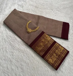 Chettinad Cotton Sarees - Chocolate Brown - Without Blouse