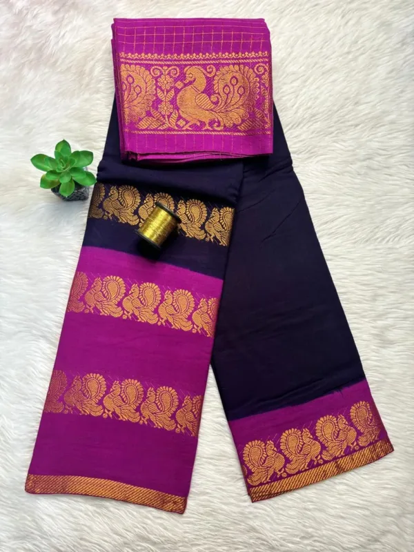 Madurai Sungudi Cotton Nokia Sarees - Blue with Mejantha pink