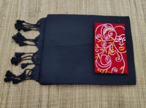 Khadi Cotton Sarees with embroidery blouse - Black with Maroon blouse