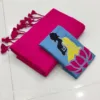 Khadi Cotton Sarees with embroidery blouse - Dark pink with sky blue blouse