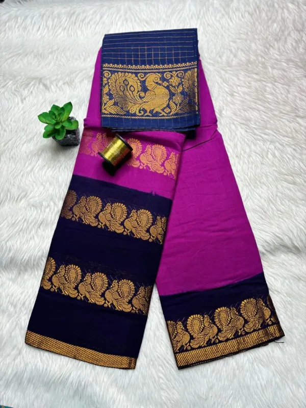 Madurai Sungudi Cotton Nokia Sarees - Mejantha pink with blue