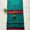 Madurai Sungudi Cotton Printed Sarees - Silver green with Maroon