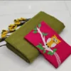 Khadi Cotton Sarees with embroidery blouse - Megandi green with pink blouse